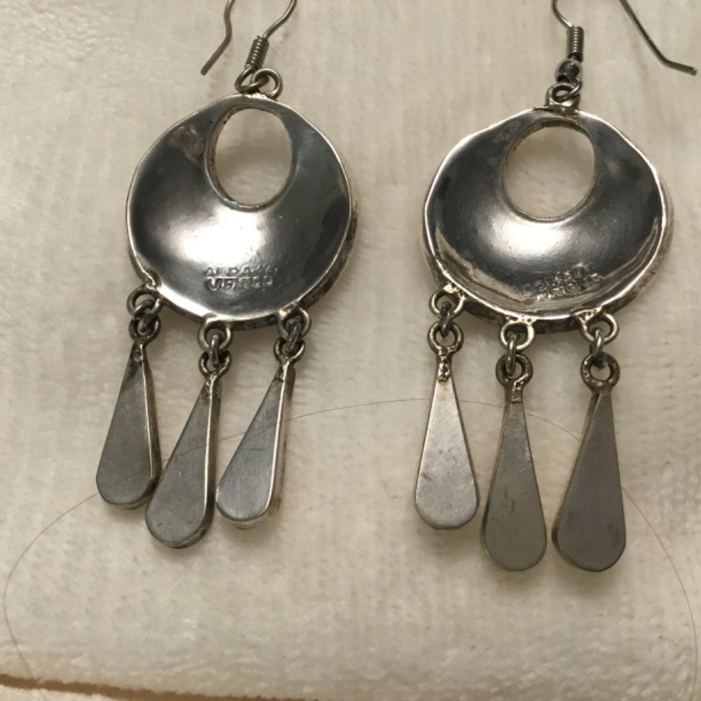 Vintage Alpaca Enamel and Abalone Shell Earrings - Picture 3 of 5